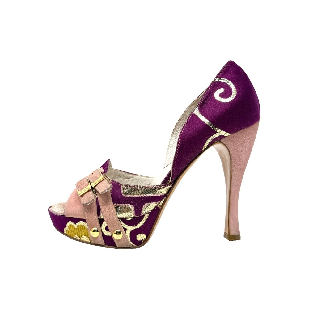 Vintage Dior Galliano Peep Toe Pumps Purple Gold‎ EU36.5 Platform Heels